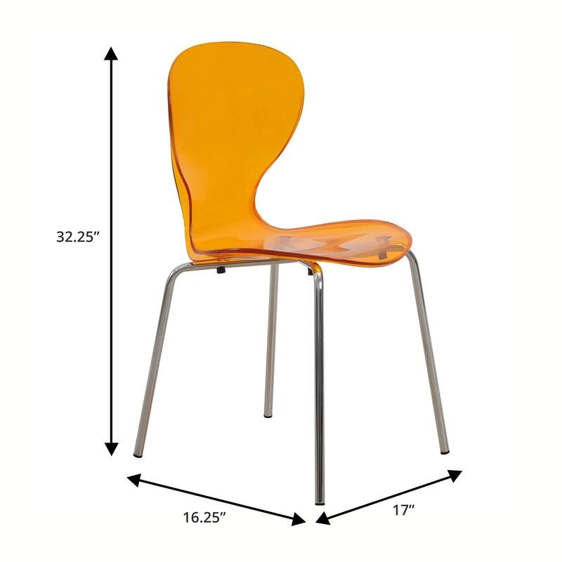 Oyster Modern Stackable Plastic Dining Chair with Curved Backrest and Accent Chrome Legs for Kitchen or Café Use Set of 2