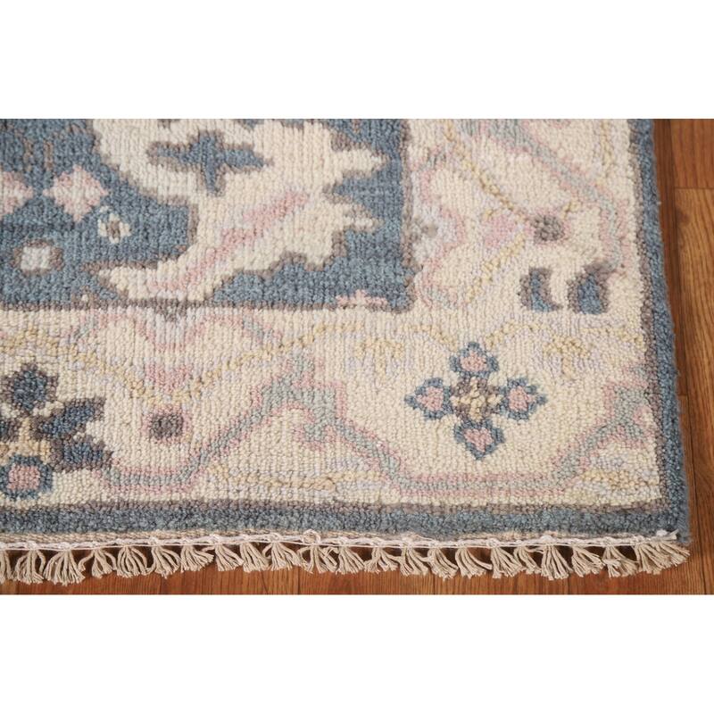 Blue Oushak Style Runner Rug Handmade Wool Carpet - 2'7"x 9'10"