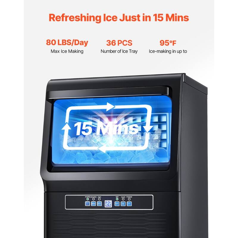 Freestanding Ice Maker with 80 lbs Daily Production and 36 Ice Trays Auto-Cleaning and Smart Panel - 13.7 x 13.2 x 24.6 in