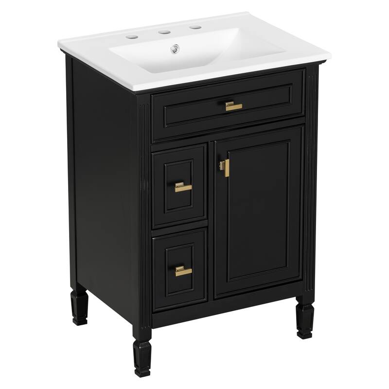 24 Inch Bathroom Vanity with Ceramic Sink Combo, Undermount Vanity Sink Cabinet Bathroom Storage Cabinet for Small Space