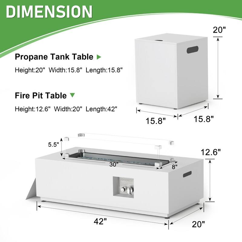 FINCATI Propane Fire Pit Coffee Table, Rectangle Natural Gas Outdoor Fire Pit Modern Gas Firepit, 42'' Fire Pit Table