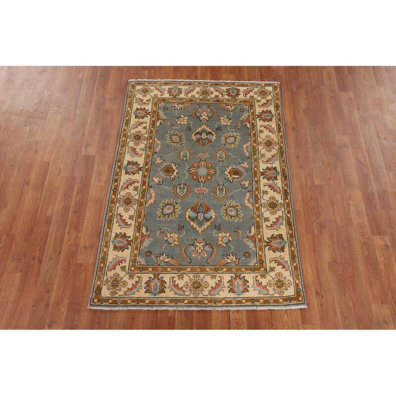 Gray Floral Oushak Accent Rug Handmade Wool Carpet - 3'4" x 4'9"