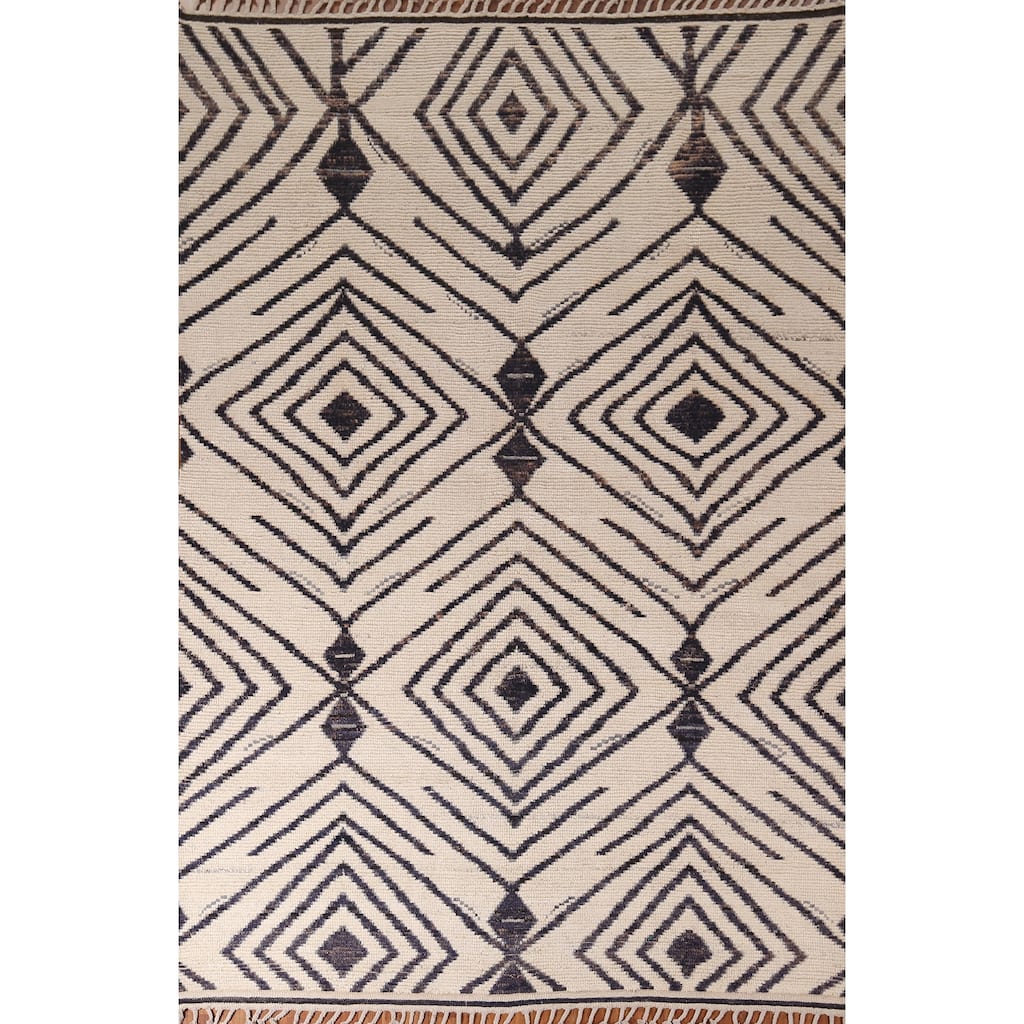 Geometric Moroccan / Modern Area Rug Handmade Wool Carpet - 7'10"x 10'9"