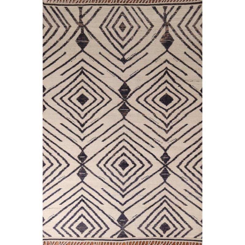 Geometric Moroccan / Modern Area Rug Handmade Wool Carpet - 7'10"x 10'9"