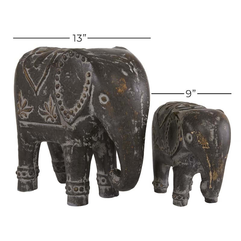Ceramic Elephant Handmade Decorative Sculpture - Set of 2 Black - Roche River Decor