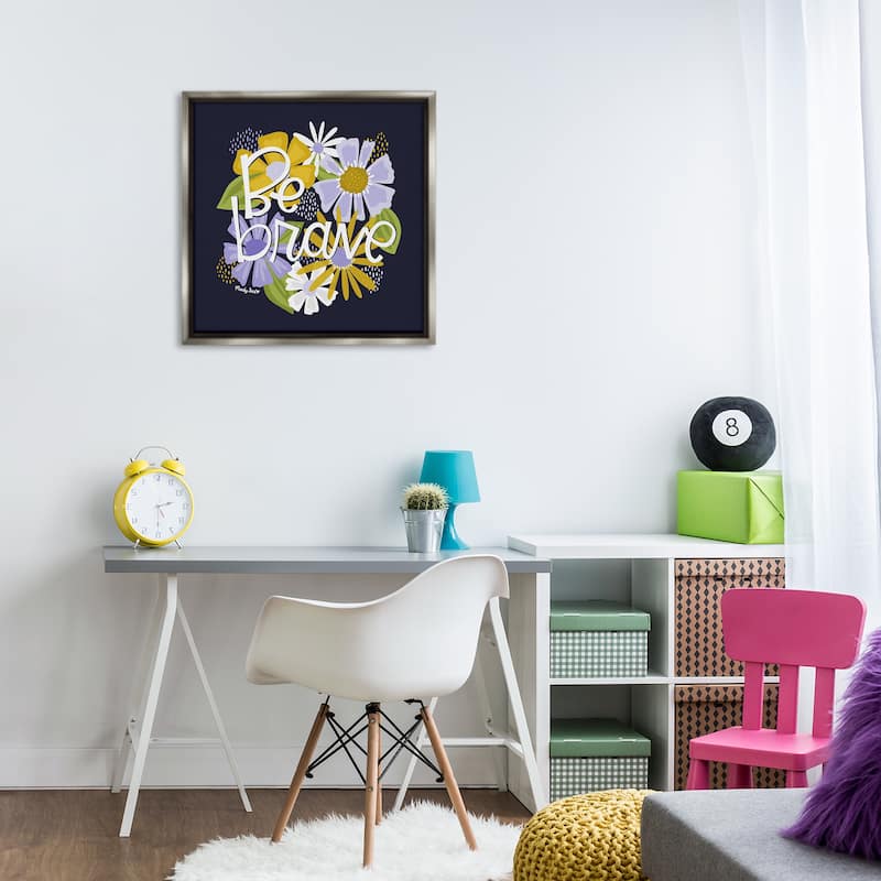 Stupell Be Brave over Florals Framed Floater Canvas Wall Art Design By Mandy Ford Art + Illustration
