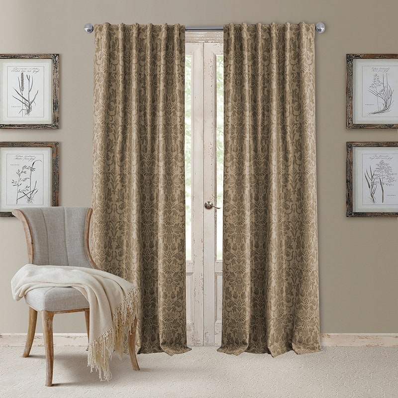 Elrene Antonia Blackout Rod Pocket/Back Tab Curtain Panel - 52" W X 108" L - Taupe