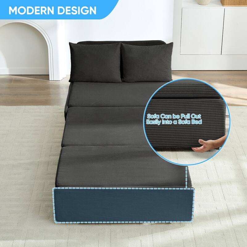 Mixoy Corduroy Fabric Queen Size/Twin Size Sofa Bed, 2-in-1 Modern Pull Out Sleeper Sofa Bed
