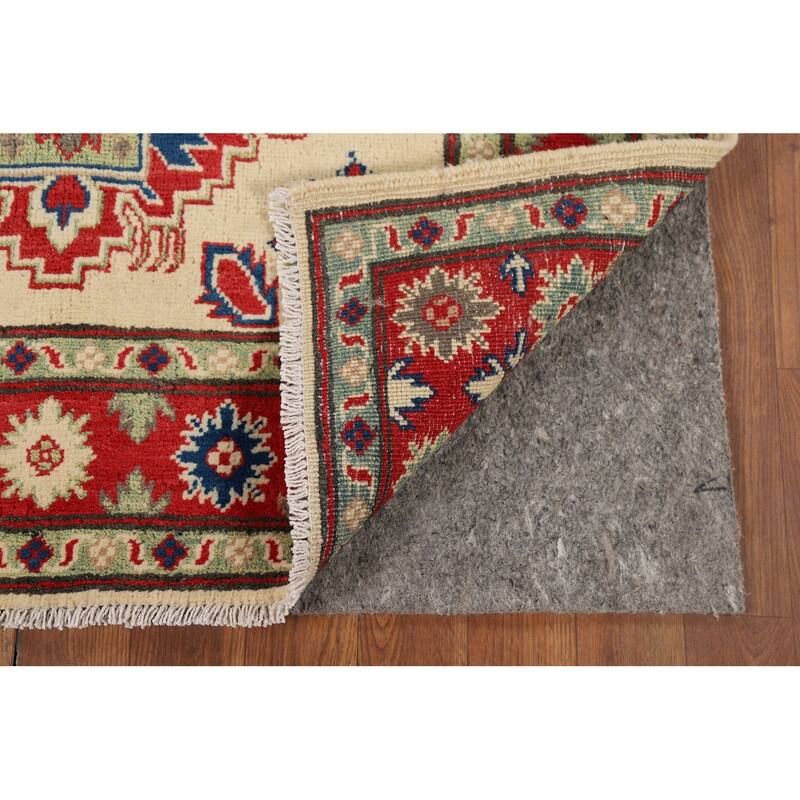Beige Geometric Kazak Foyer Rug Oriental Handmade Wool Carpet - 3'6" x 5'1"