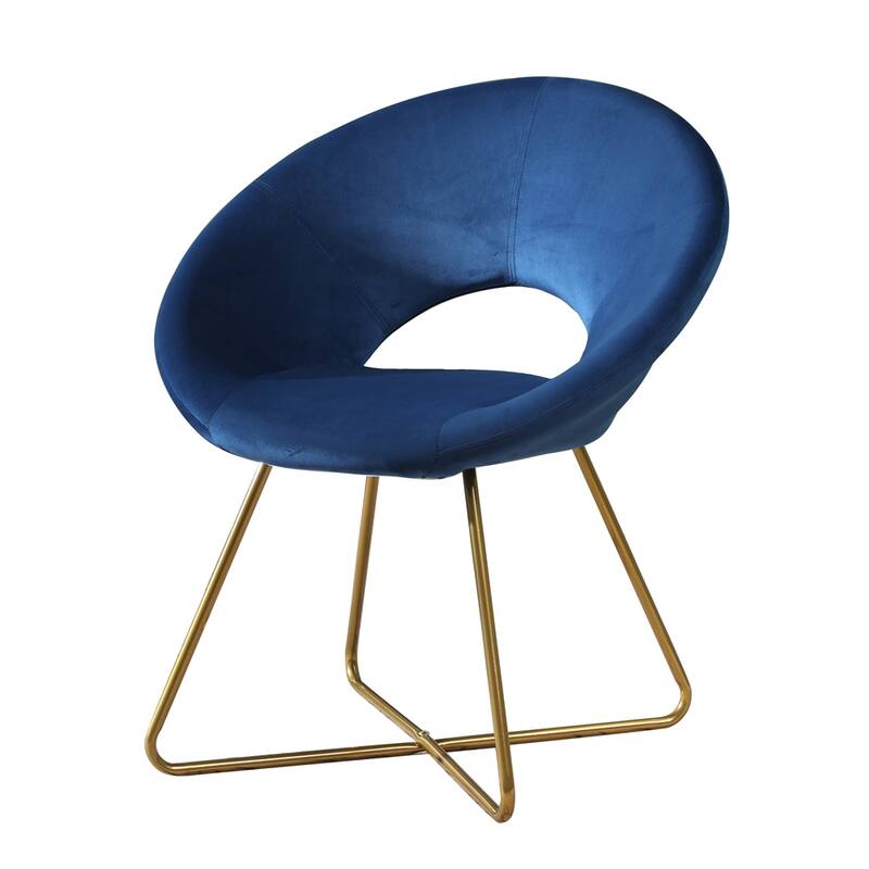 Velvet Upholstered Accent Chair with Gold Tone Finished Base - Blue