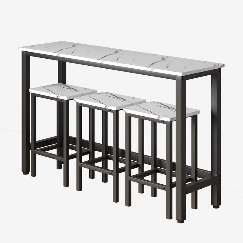 Modern 4 Piece Bar Dining Table and Chair Set, Kitchen High Dining Table Set with Three Stools