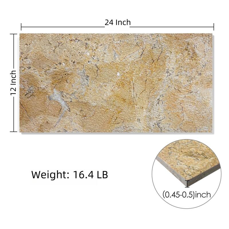 Roomfitters Natural Marble Tile, Leather Finish Stone for Floor and Wall, Genuine Marble, 4-Piece Box, Gold Yellow Beige