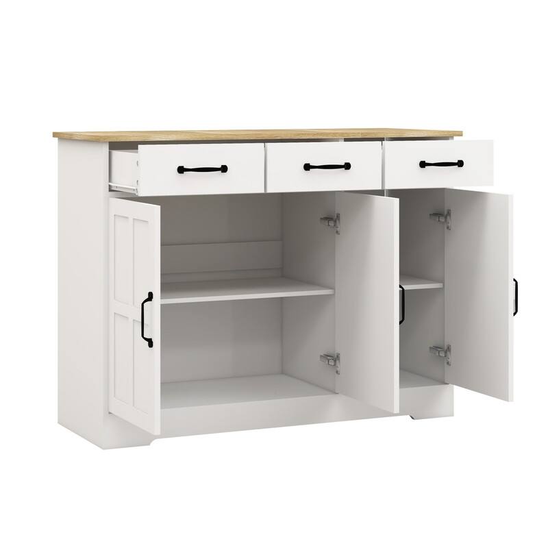 Farmhouse Buffet Cabinet Storage Sideboard with 3 Drawers and 3 Doors for Dining Living Room Kitchen Cupboard
