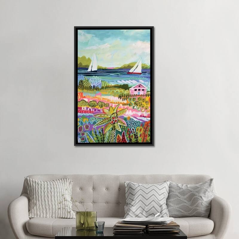 iCanvas "Two Sailboats And Cottage I" by Karen Fields Framed Canvas Print