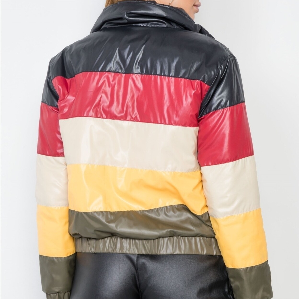 multi colored puffer jacket