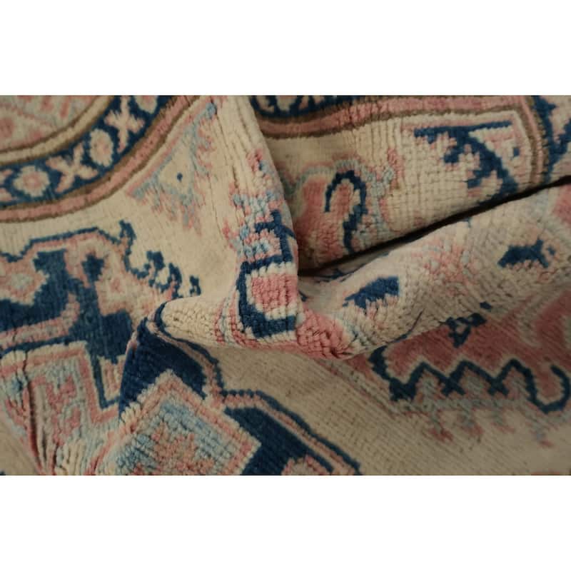 Hand Knotted Oriental 100% Wool Carpet Traditional Geometric Beige & Ivories Kazak Runner Rug - 16' 3'' X 3' 2''