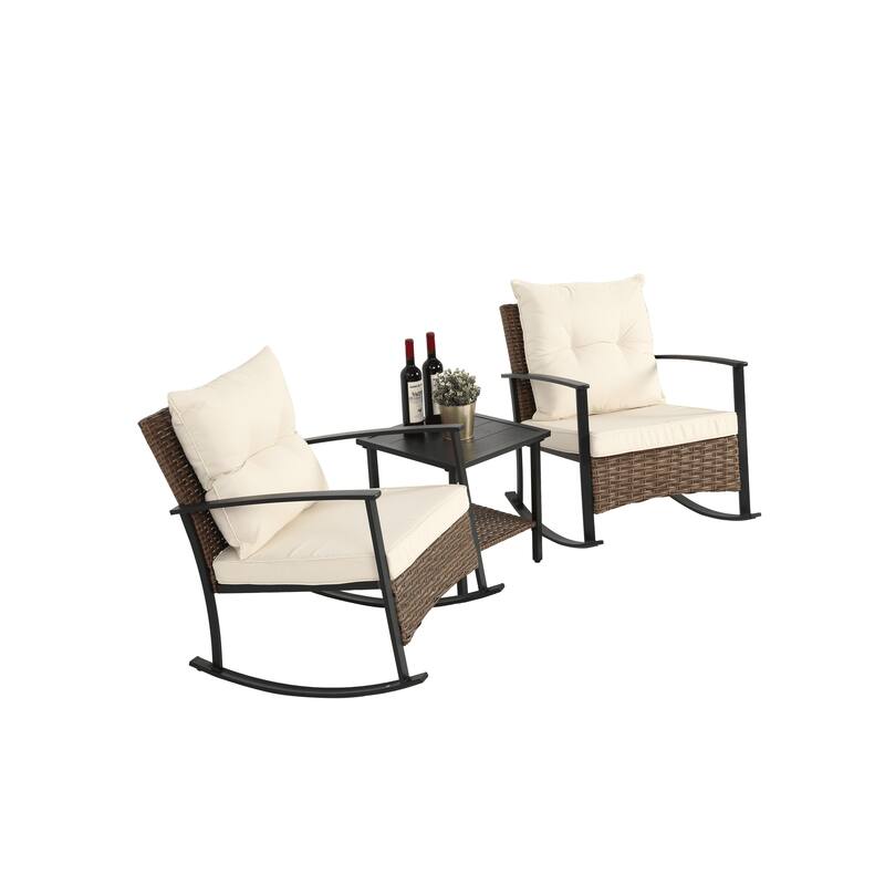 Wicker Rocking Chairs for Outdoors 3 Piece