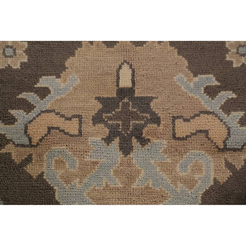 Brown Floral Oushak Indian Area Rug Hand-Knotted Wool Carpet - 9'0"x 11'10"
