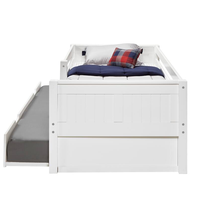 Camaflexi Panel Headboard - Twin Size Day Bed with Front Guard Rail & Twin Trundle