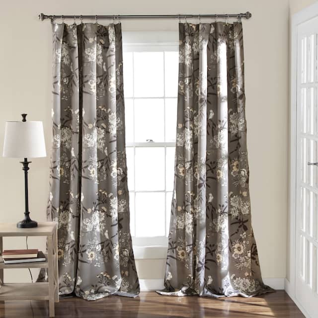 The Gray Barn Dogwood Floral Curtain Panel Pair - 108 Inches - Gray