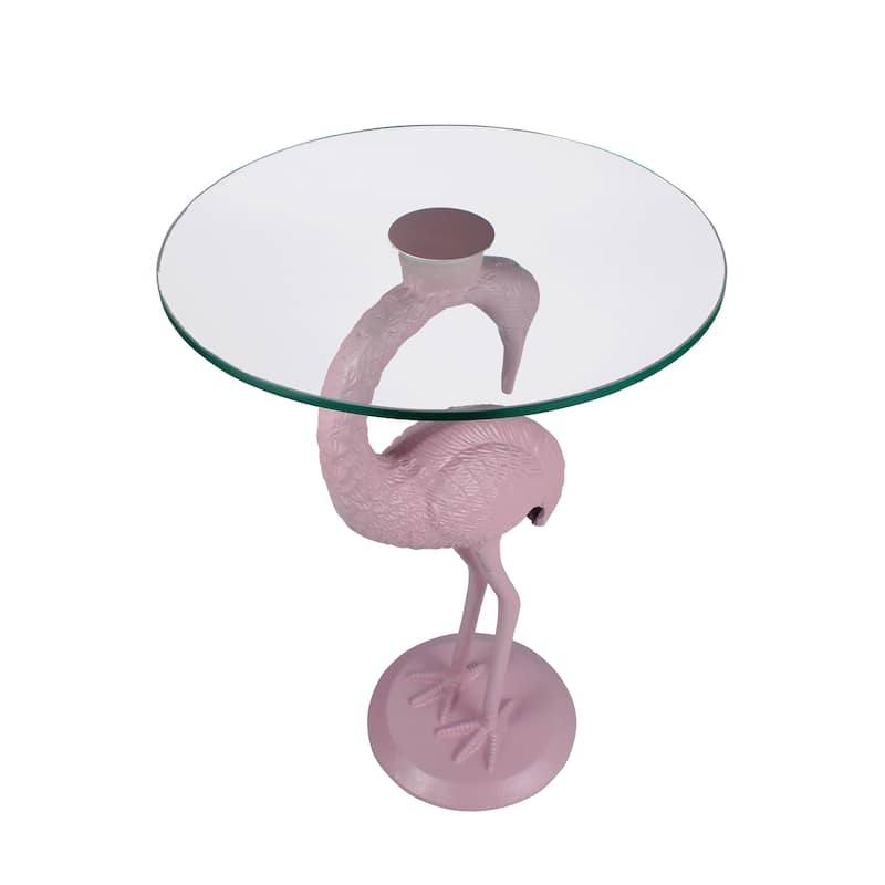 Nysha 25" Glass Top Flamingo End Table, Pink, by JONATHAN Y