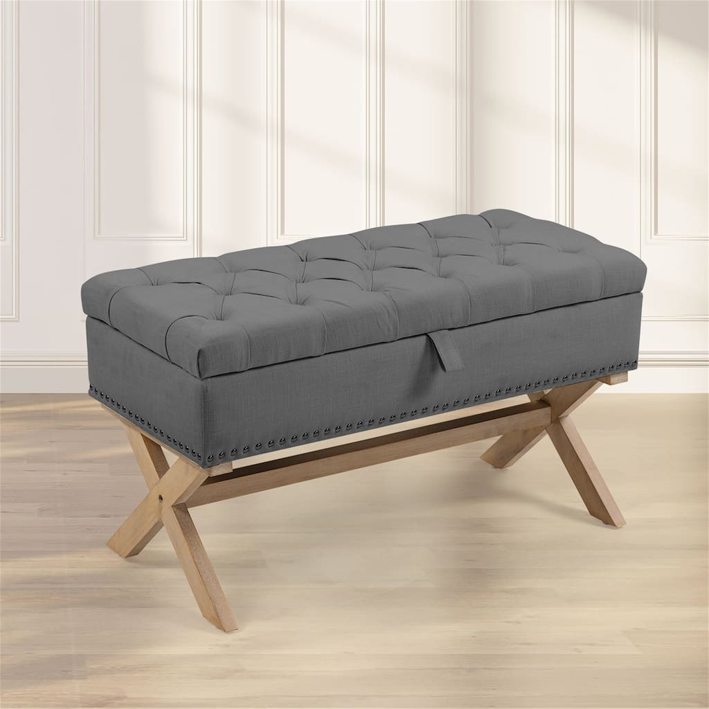 Button-Tufted Ottoman Linen Storage Bench