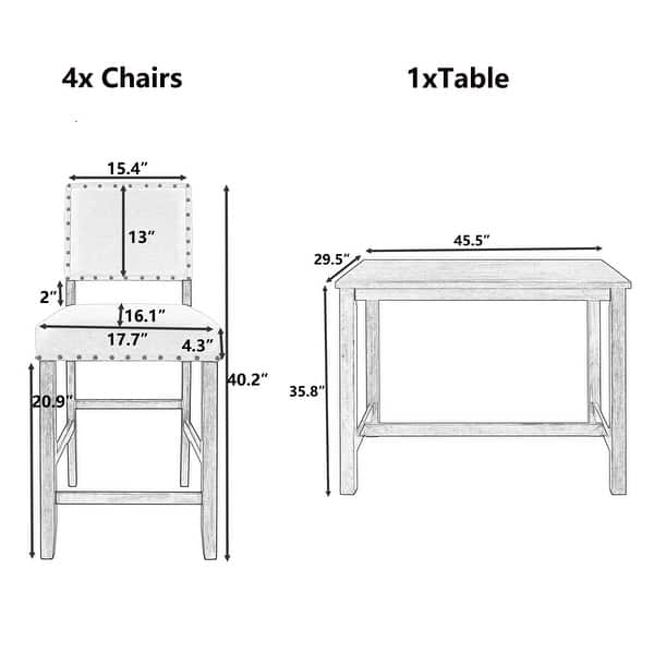 Rustic Wooden 5Piece Counter Height Dining Table Set with Upholstered