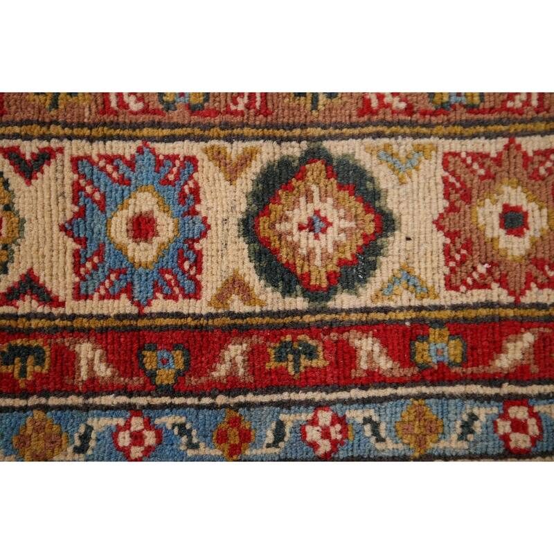 Hand Knotted Oriental 100% Wool Carpet Traditional Geometric Green Kazak Area Rug - 5' 11'' X 4' 0''