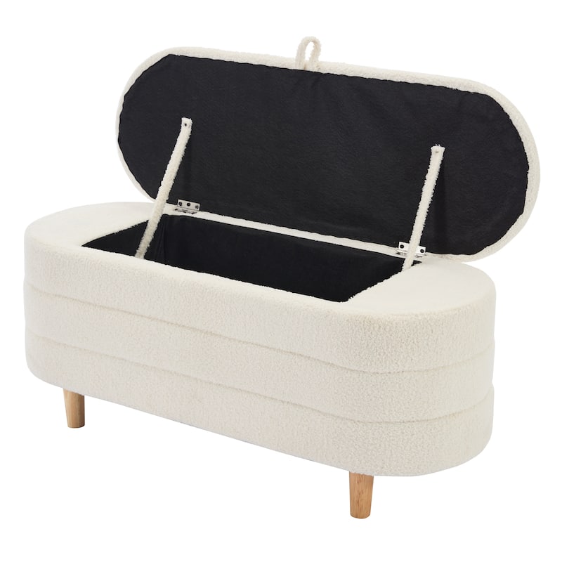 Elegant Upholstered Storage Bench with Wood Legs