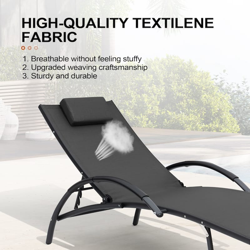 3-piece Outdoor Adjustable Aluminum Reclining Chaise Lounge Chairs with Wheels and Side Table Set