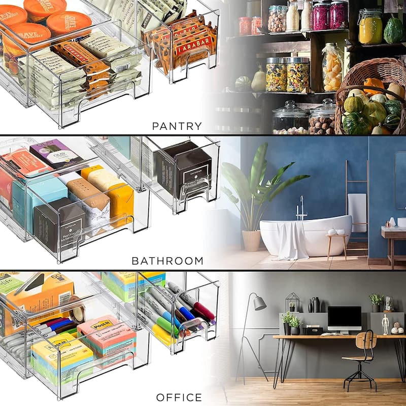 Sorbus Fridge Drawers Clear Stackable Pull-Out Refrigerator Food Kitchen Freezer Vanity - 1 Medium, 2 Small Bins (3 Pack)