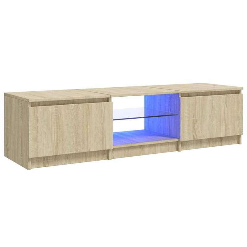 vidaXL TV Cabinet with LED Lights Sonoma Oak 55.1x15.7x14.2" - 55.1" x 16" x 14"