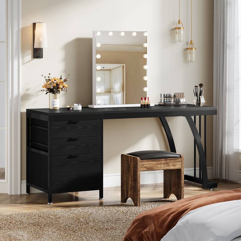 Vanity Desk 59" Dressing Table, Chic Makeup Desk with 3 Reversible Drawers for Bedroom, Home Room - Black