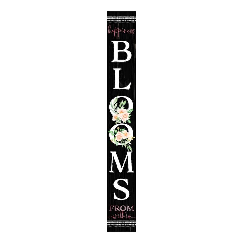 HomeRoots 72" Black And White Solid Wood Blooms Welcome Porch Sign