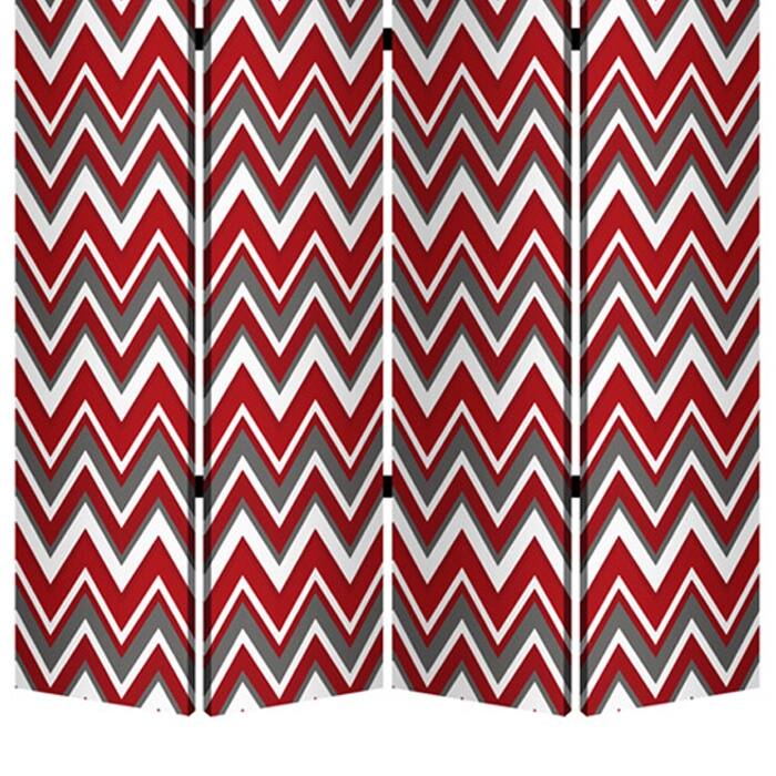 3 Panel Foldable Canvas Screen with Chevron Print, Red and White - 6 x 12