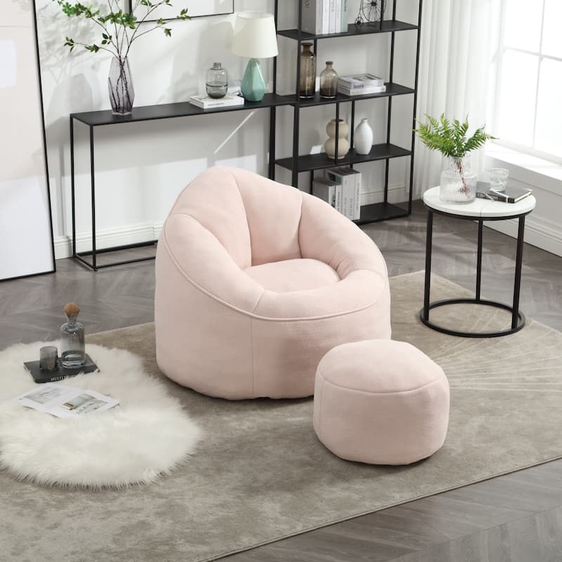 Pink Modern 40" Microfiber Upholstered Accent Chair with Ottoman and Padded Foam Padding Compressed for Living Room