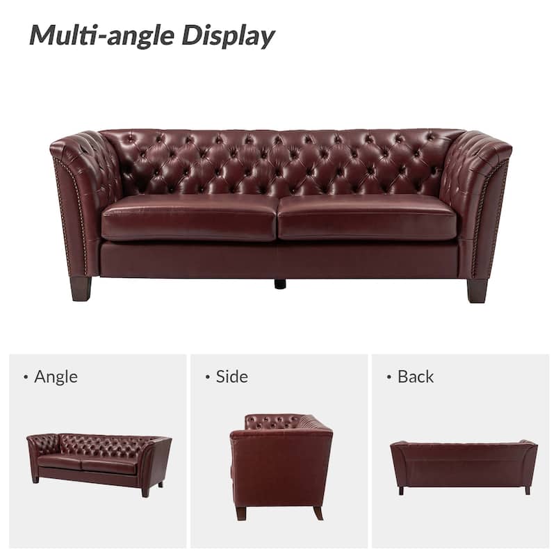 Regina 82.5" Tufted Genuine Leather Sofa Couch for Living Room By HULALA HOME
