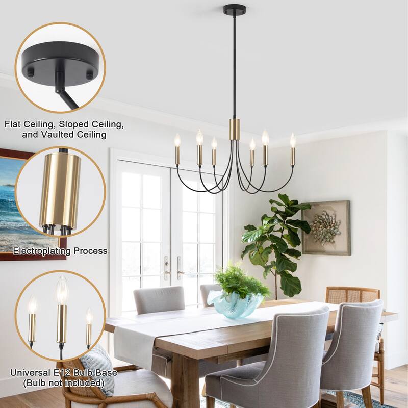 Modern Minimalist 6 - Light Hanging Candlestick Chandelier for Living Room Kitchen Island Bedroom Entryway - N/A