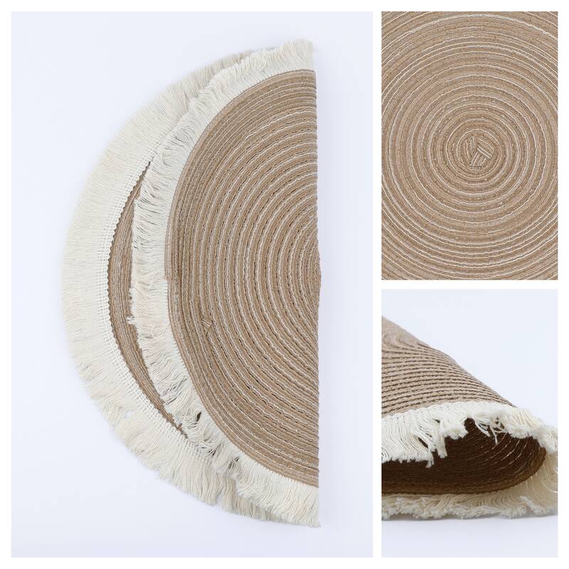 Rustic Placemats Set of 6 Round Rattan Placemats for Dining Table Decor Indoor Outdoor Kitchen Table Mat Wipe Clean - 15*15in - Coffee