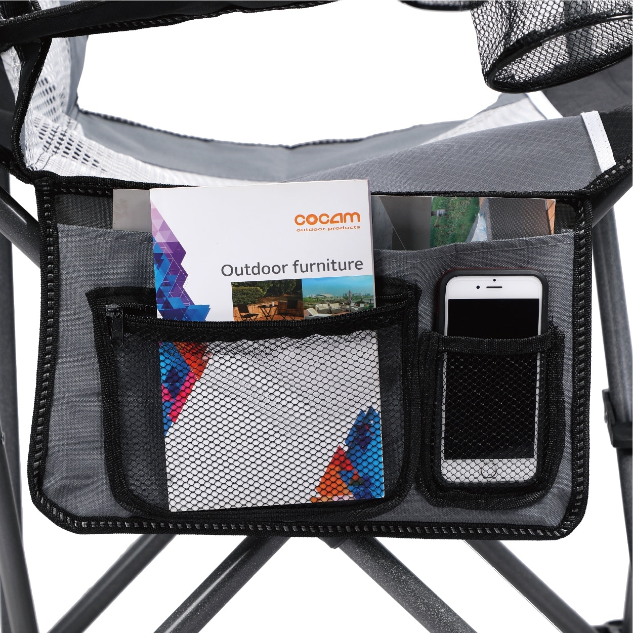 ALPHA CAMP Oversized Mesh Back Camping Folding Chair Heavy Duty Support 350 LBS Collapsible Steel Frame - Black Grey