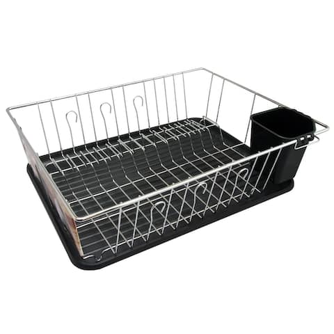 Better Chef 22 Inch Chrome Dish Rack with Black Draining Tray