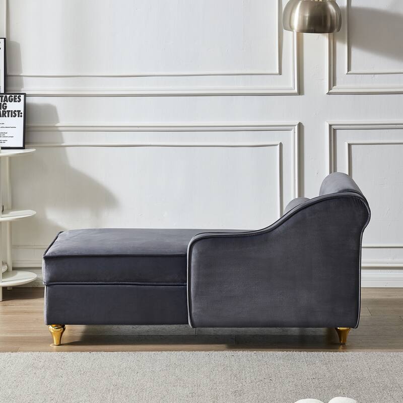 Modern Storage Chaise Lounge for Living Room, 60.6" Velvet Sofa Chair with Toss Pillows, Upholstered Lounge Sofa with Gold Legs