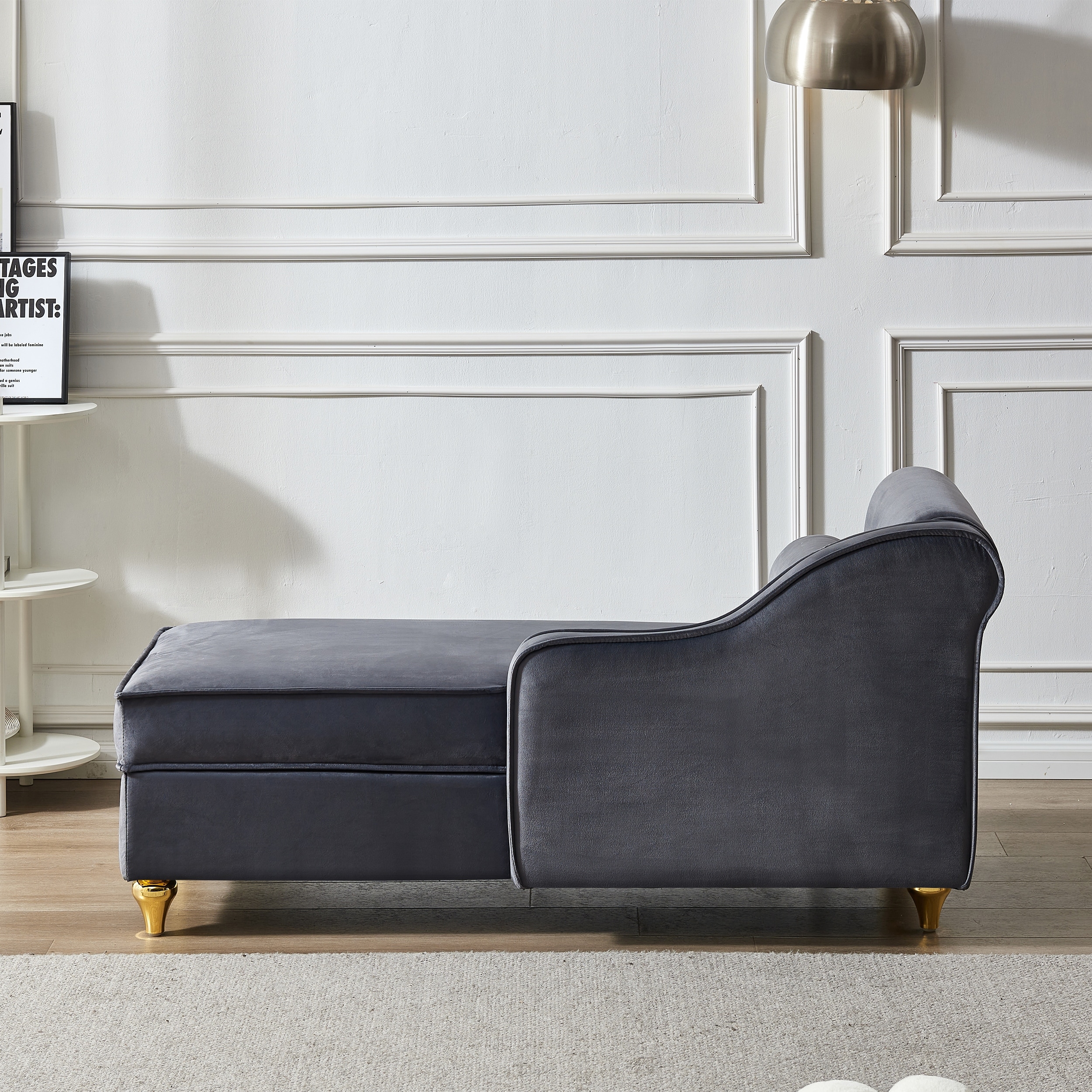 Grey velvet hotsell chaise lounge chair