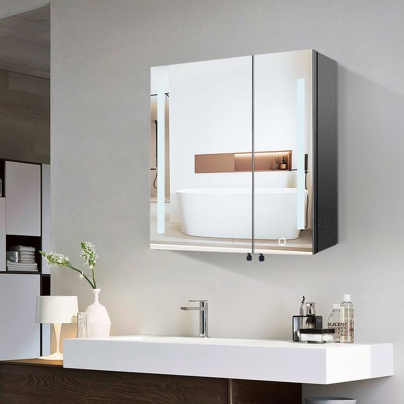 Alvana LED Black Wall mount Medicine Cabinet with Mirror Anti-fog function with 3 colors light