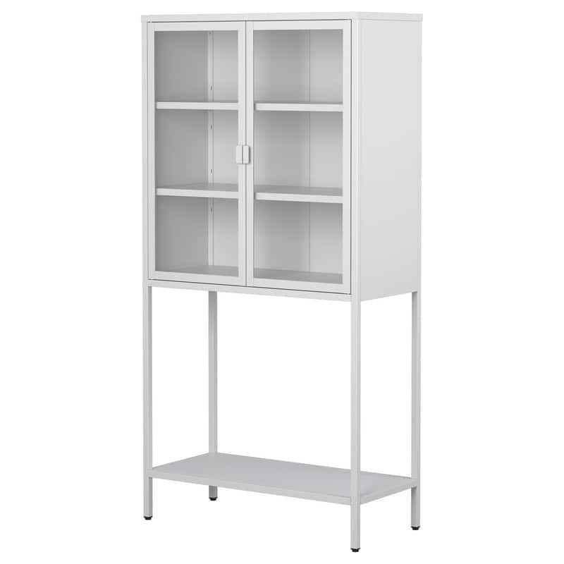 Metal Storage Cabinet with Glass Doors and Shelves