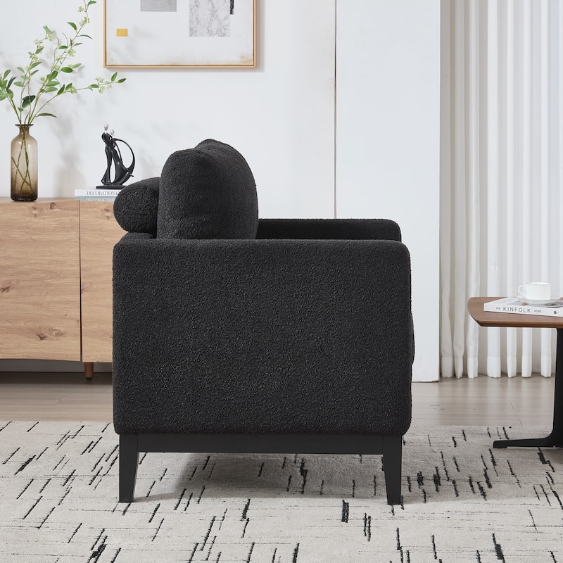 Modern Farmhouse Accent Chair , Wood Base Reading Armchair Single Sofa with Two Bolster Pillows for Living Room