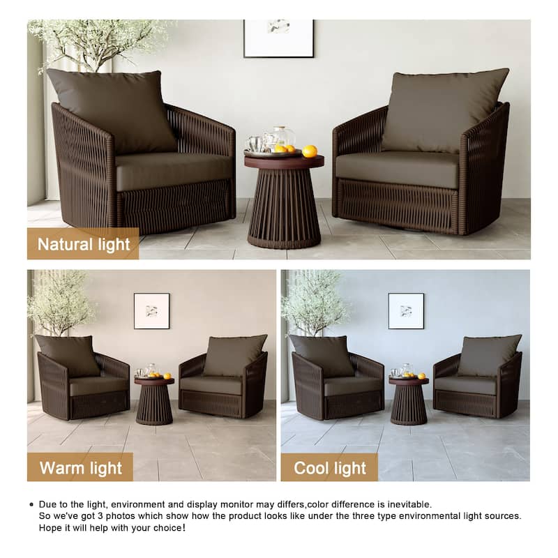 3-piece Cushioned Swivel Patio Wicker Furniture Set Outdoor Rattan Bistro Set.