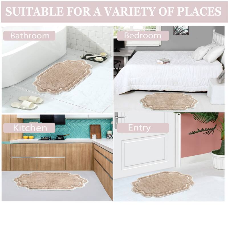 Allure Collection 100% Cotton Non-Slip Bathroom Rug Set, 3 Piece Machine Washable- Bathroom Rug, Bath Rug, U Shaped Contour