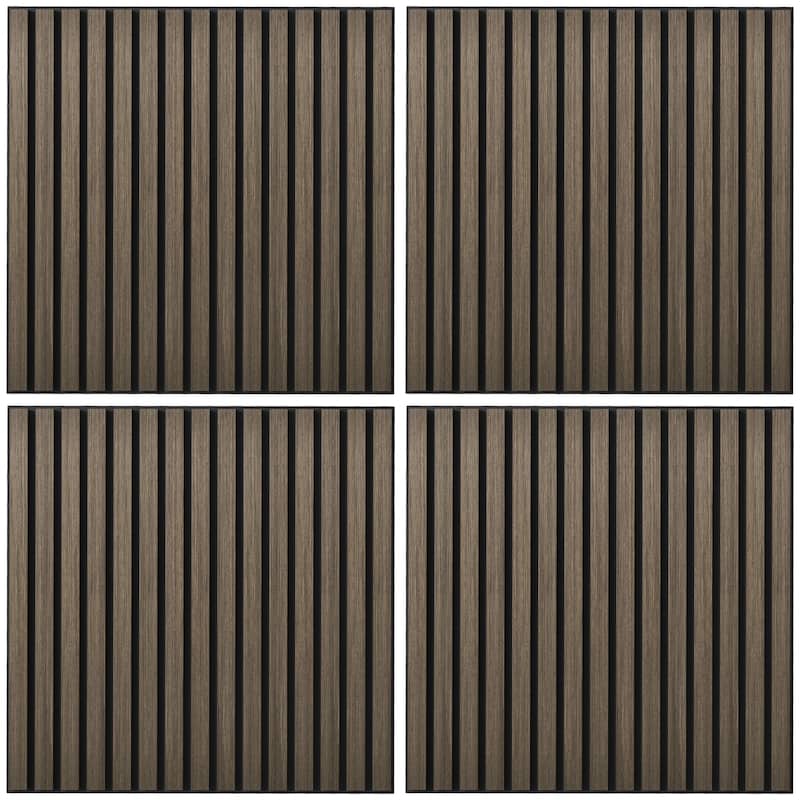 HOMCOM 4 Pack 3D Faux Wood Wall Panels, 24" x 24" Sound Absorbing Acoustic Panels, Wood Slat Wall Panels for Interior Wall Decor