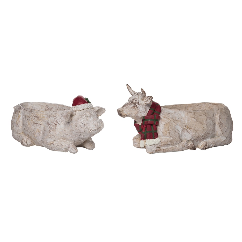 Transpac Resin Christmas Pig / Cow Container Set of 2 Christmas Home Decorations